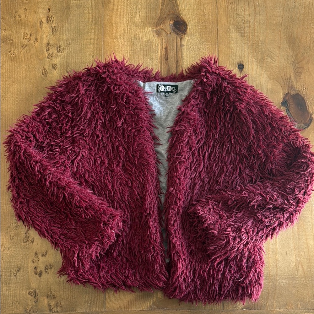 Maroon Festival Faux Fur Jacket